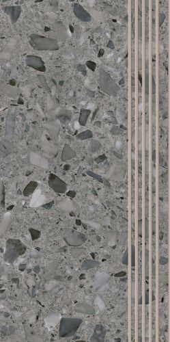 Płytki Terazzo Graphite Stopnica Nacinana Mat